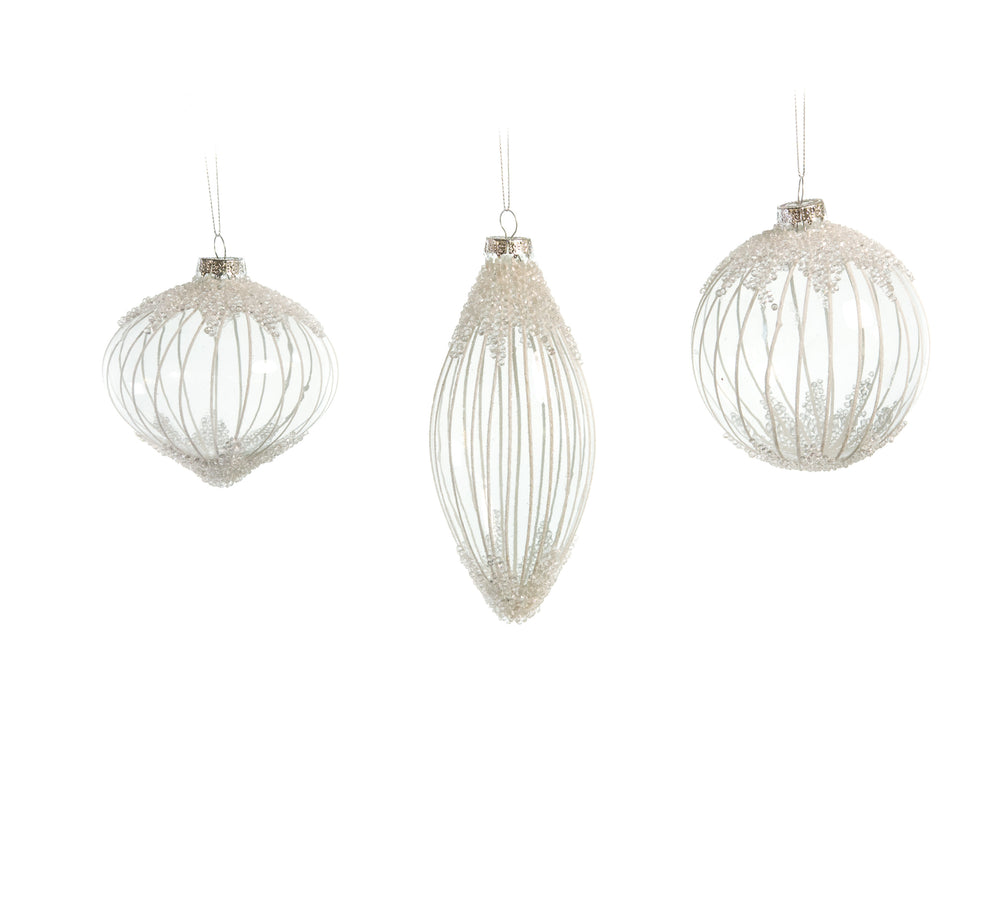 4" Crystal White Beaded Assorted Ornament