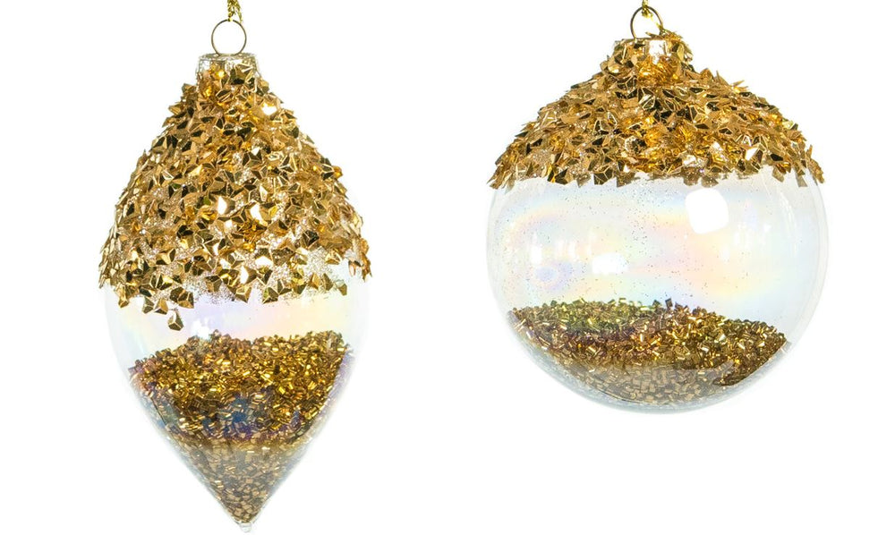 4" Crystal Gold Beaded Assorted Ornament