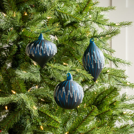 4" Blue Matte Decorative Assorted Glass Ornament