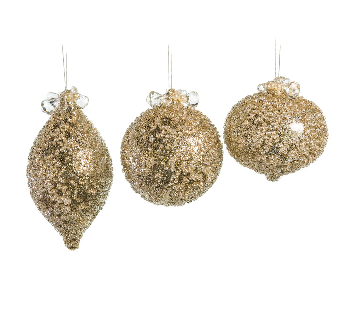 5" Champagne Beaded Assorted Glass Ornament