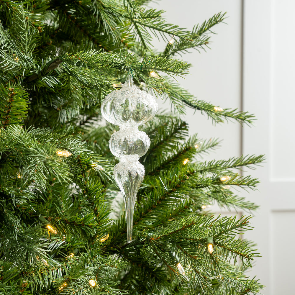 8" Finial Crystal With Glitter Glass Ornament
