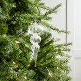 8" Finial Crystal With Glitter Glass Ornament
