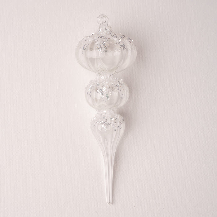8" Finial Crystal With Glitter Glass Ornament