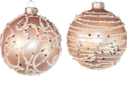 3" Pink & White Sequined Assorted Glass Ornament