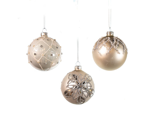 3" Cream & White Glitter Glass Assorted Ornament