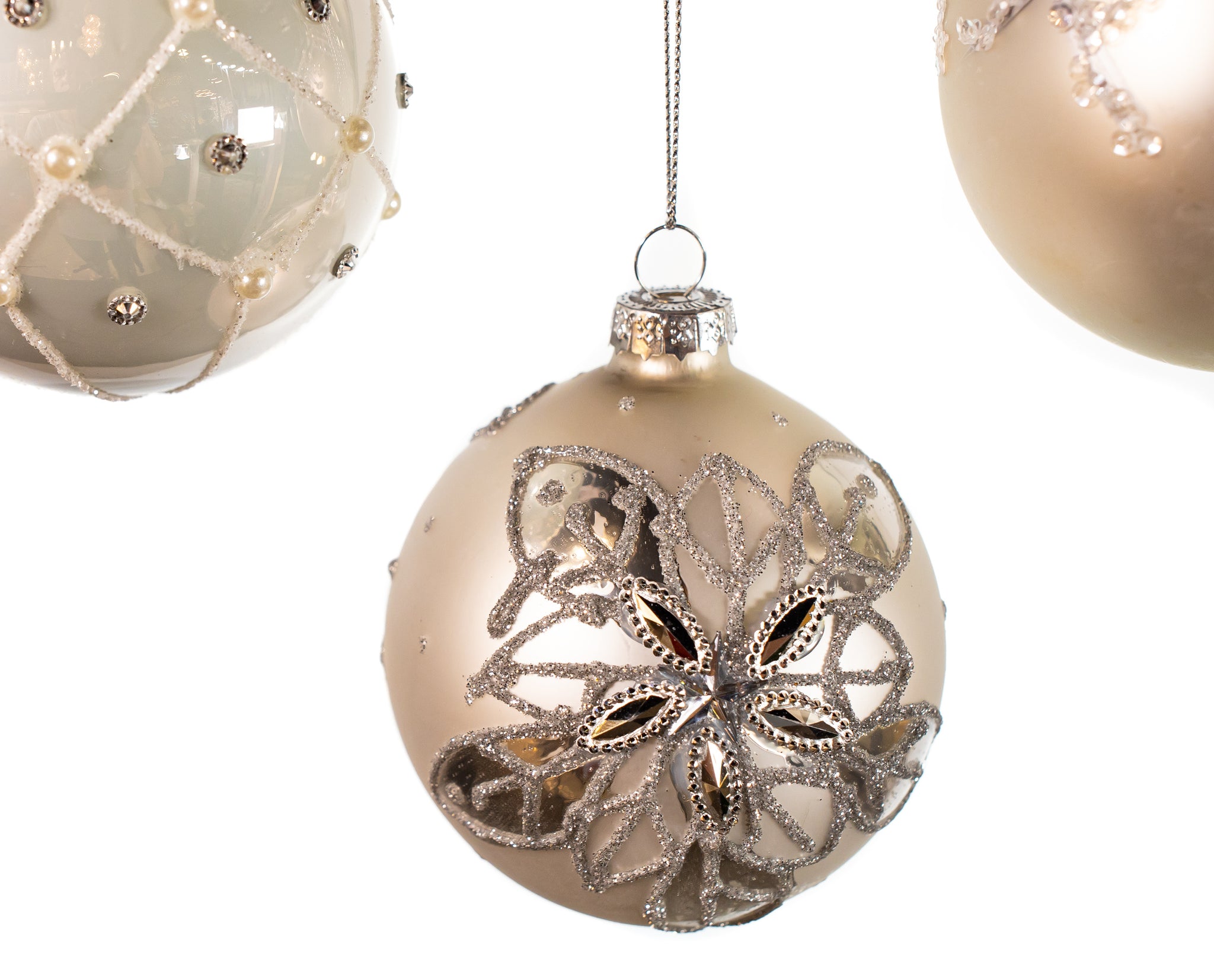 3" Cream & White Glitter Glass Assorted Ornament