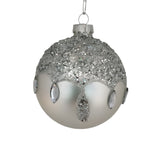 3" Matte Silver Glass With Glitter Assorted Ornament