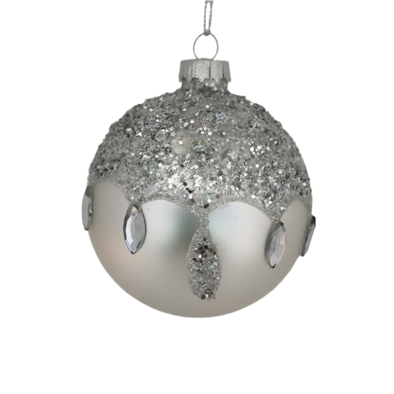 3" Matte Silver Glass With Glitter Assorted Ornament