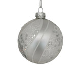 3" Matte Silver Glass With Glitter Assorted Ornament