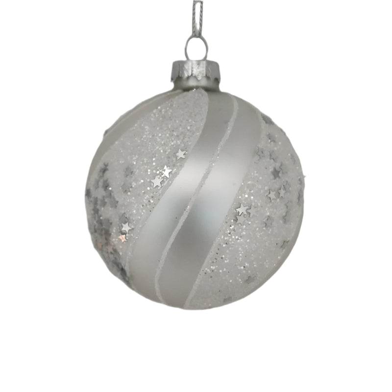 3" Matte Silver Glass With Glitter Assorted Ornament