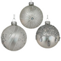 3" Matte Silver Glass With Glitter Assorted Ornament