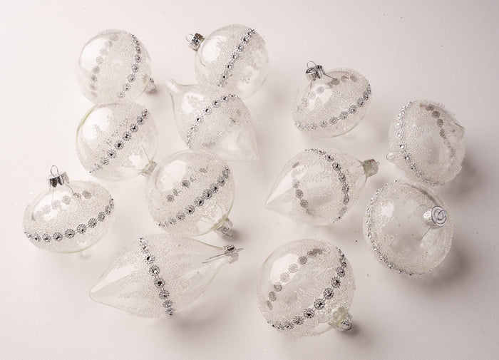 3" Crystal & White Decorative Glass Assorted Ornament
