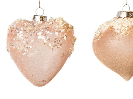 3" Pink Sequin & Pearls Assorted Glass Ornament