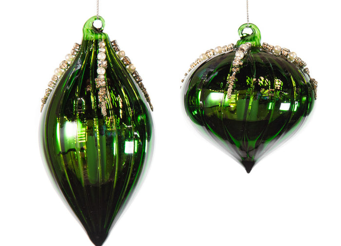 3" Shiny Green Assorted Glass Ornament