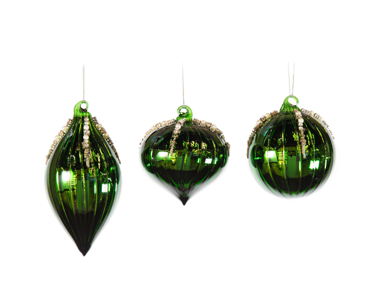 3" Shiny Green Assorted Glass Ornament