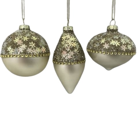 3" Champagne Beaded Assorted Glass Ornament