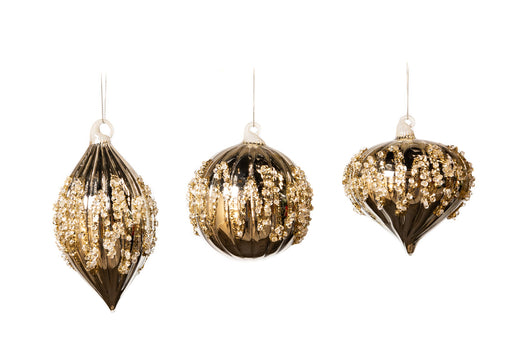 4" Gold Glass Glitter Assorted Ornament