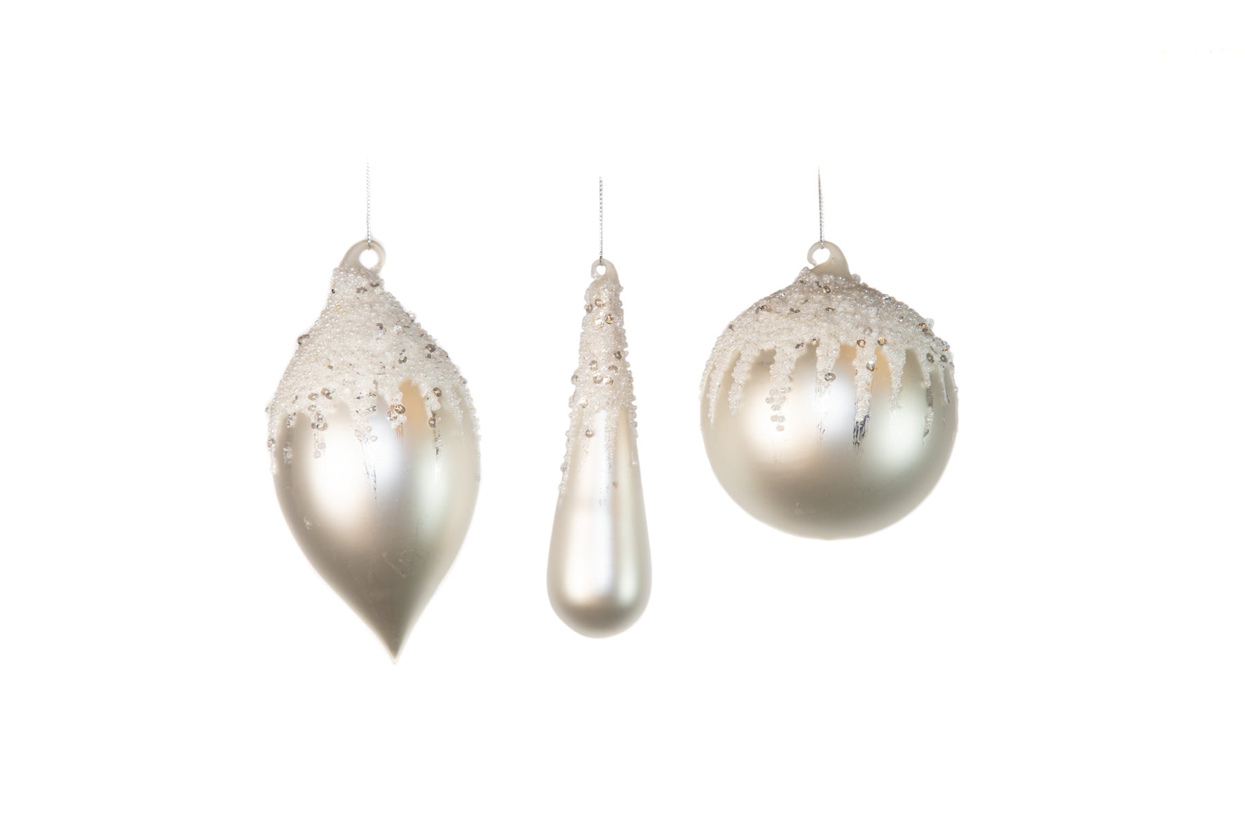 4" White Matte & Glitter Assorted Ornament