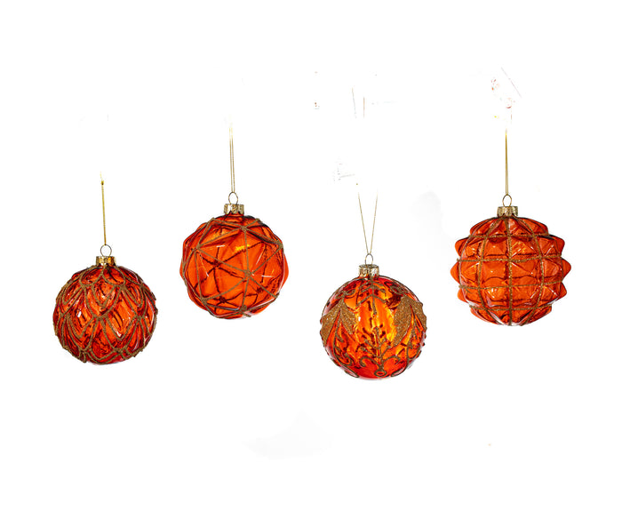 4" Red Orange Glass Assorted Ornaments