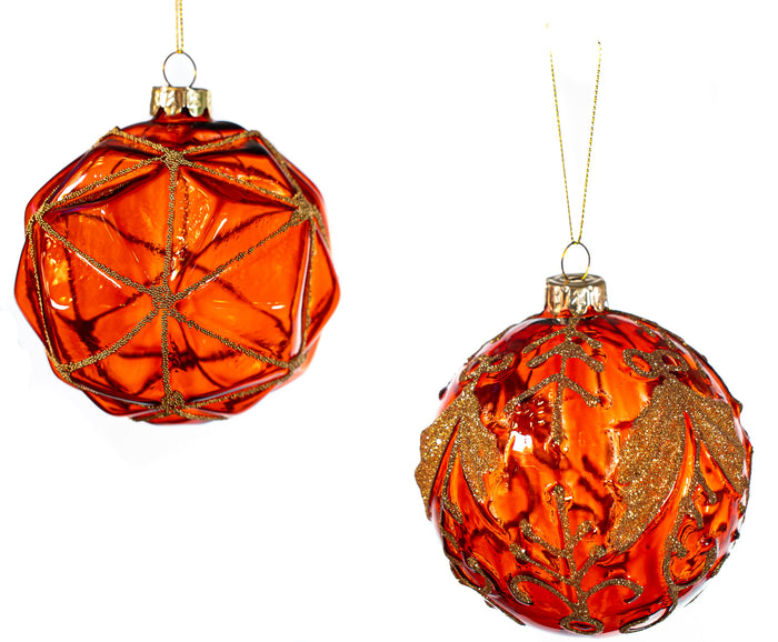 4" Red Orange Glass Assorted Ornaments