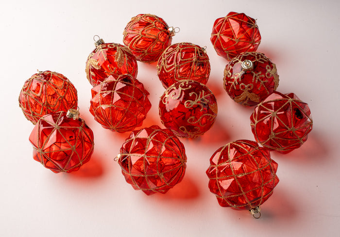 4" Red Orange Glass Assorted Ornaments