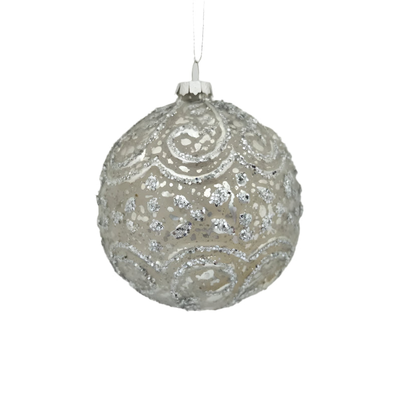4" Silver Glittered Assorted Ball Ornament