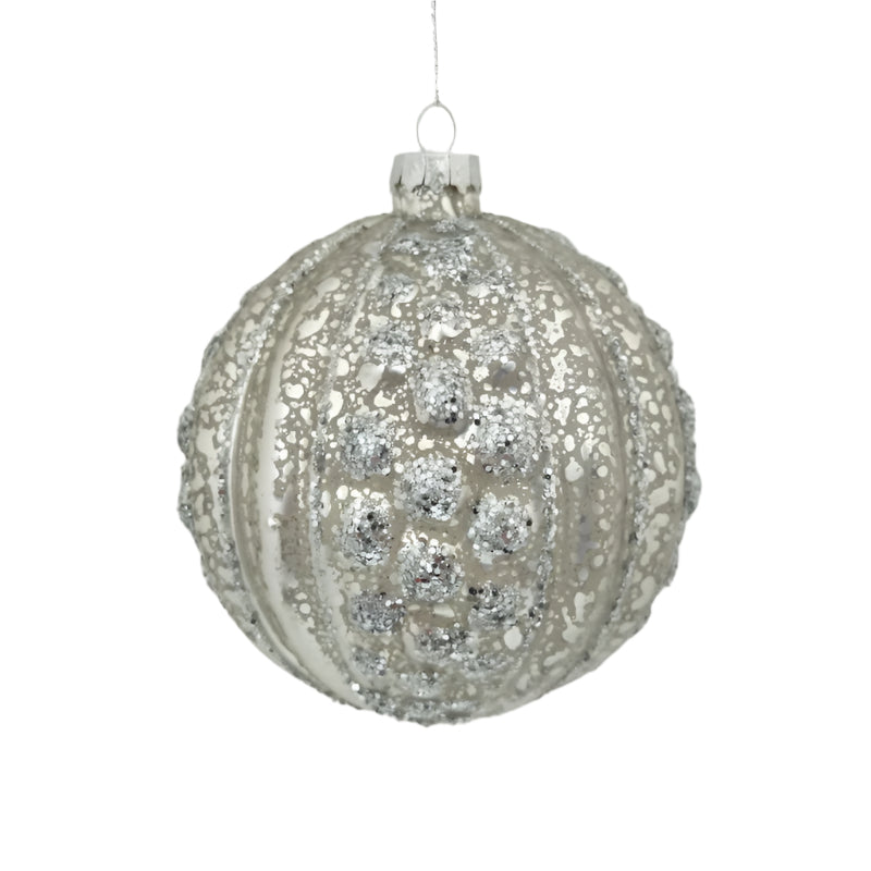 4" Silver Glittered Assorted Ball Ornament