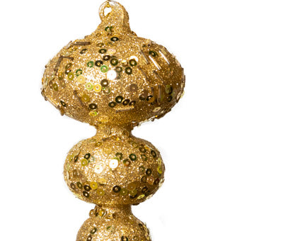 8" Gold Glitter Glass Ornament