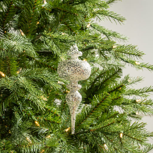 7" Cream & Silver Glittered Finial Glass Ornament