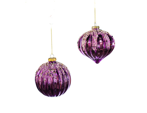 4" Purple Sequin Glass Assorted Ornament