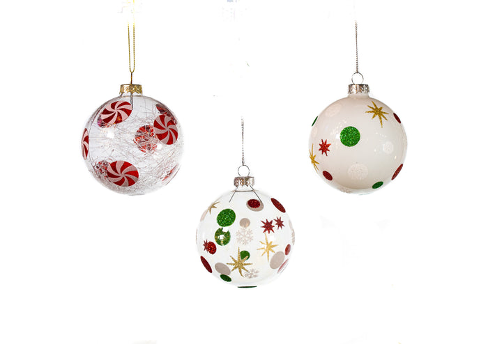3" Peppermint Polka Dot Assorted Glass Ornament
