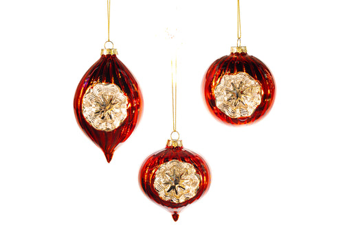 3" Retro Red Decorative Assorted Glass Ornament