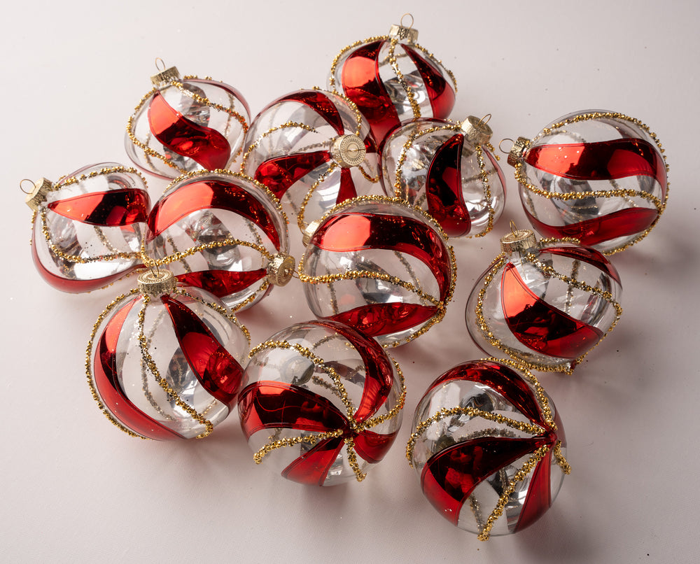 4" Red & Gold Striped Glass Assorted Ornament