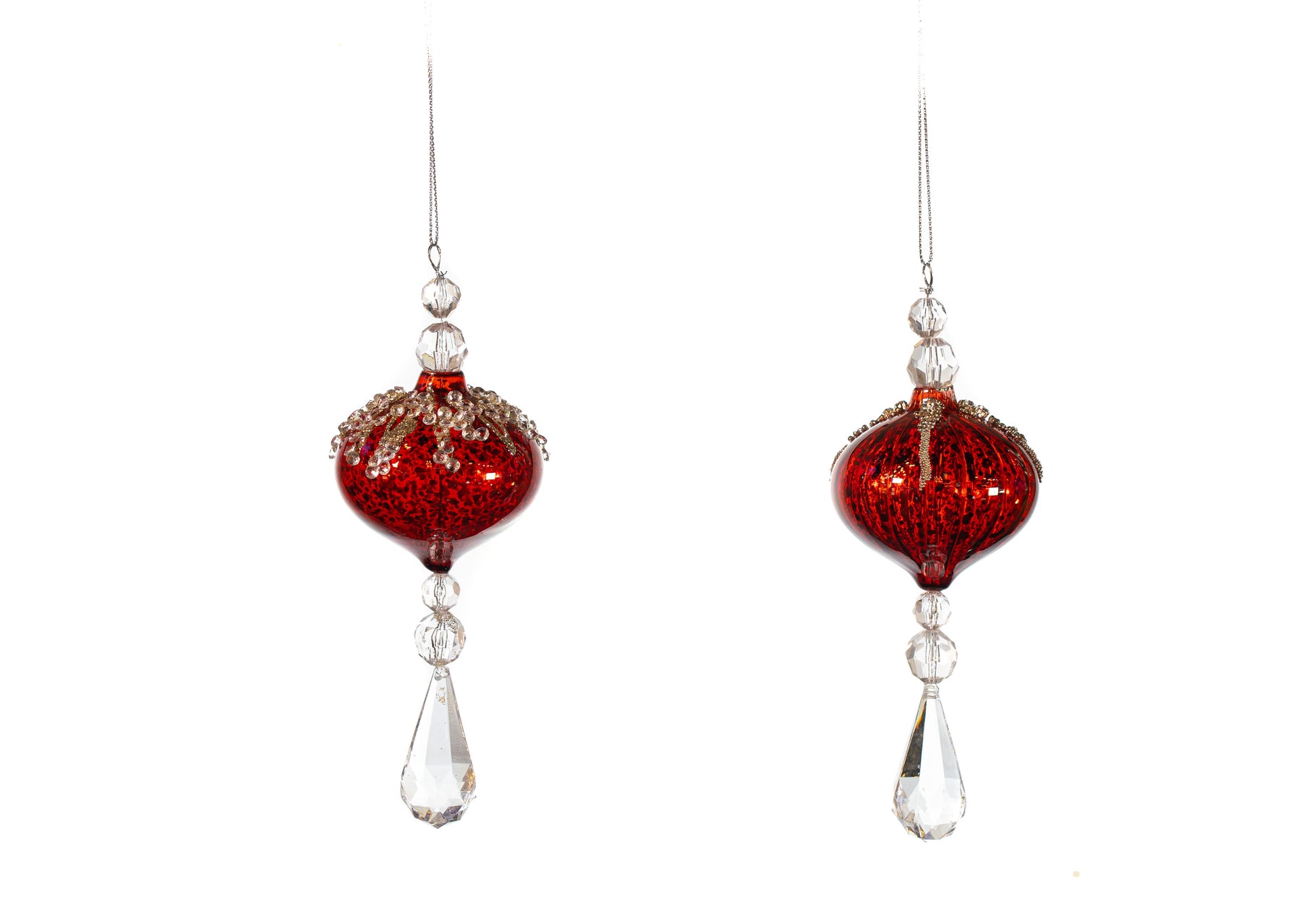 7" Red Mercury Jeweled Onion Drop Ornament