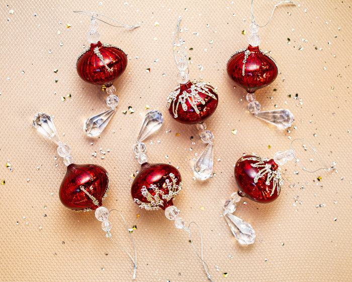 7" Red Mercury Jeweled Onion Drop Ornament