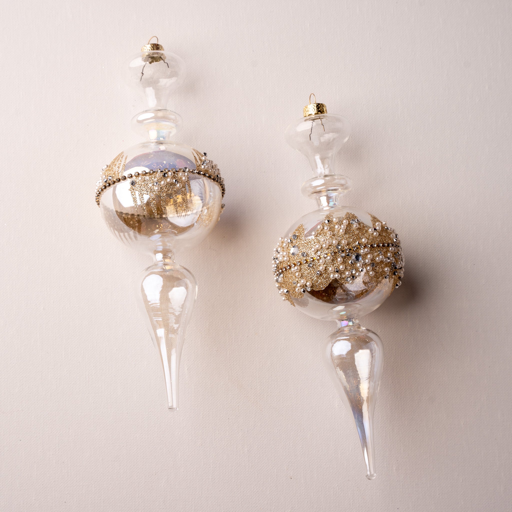 9" Clear Gold Glitter Finial Assorted Ornament