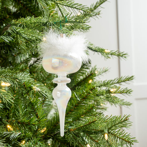 8" White Iridescent Feathered Finial