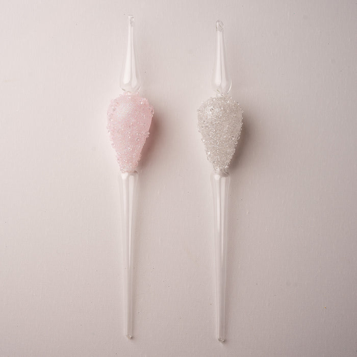 14" Pink Accented Glass Icicle Ornament