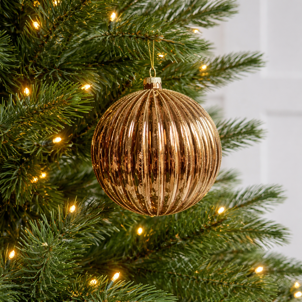 6" Gold Glitter Glass Ball Ornament
