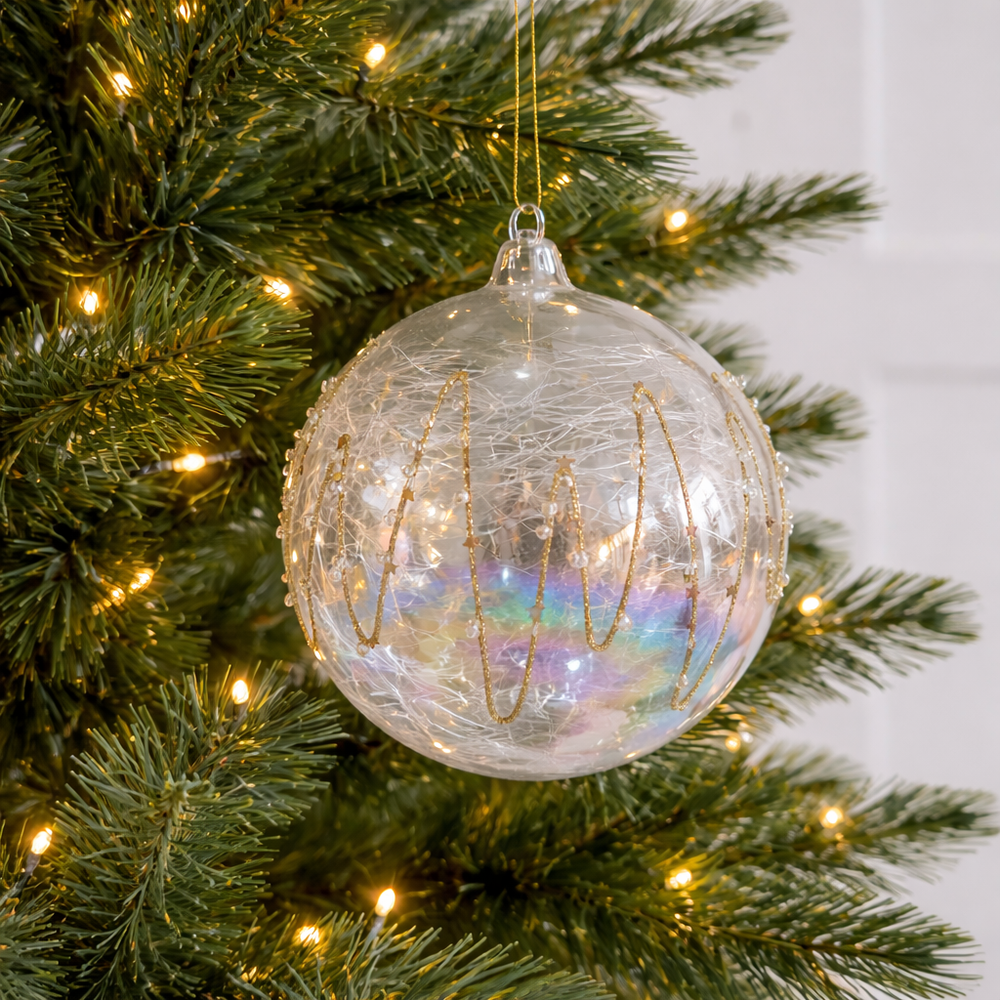 6" Iridescent Gold Glitter Glass Ball Ornament
