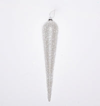 14" White Glitter Glass Finial Ornament