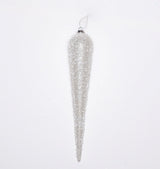 14" White Glitter Glass Finial Ornament