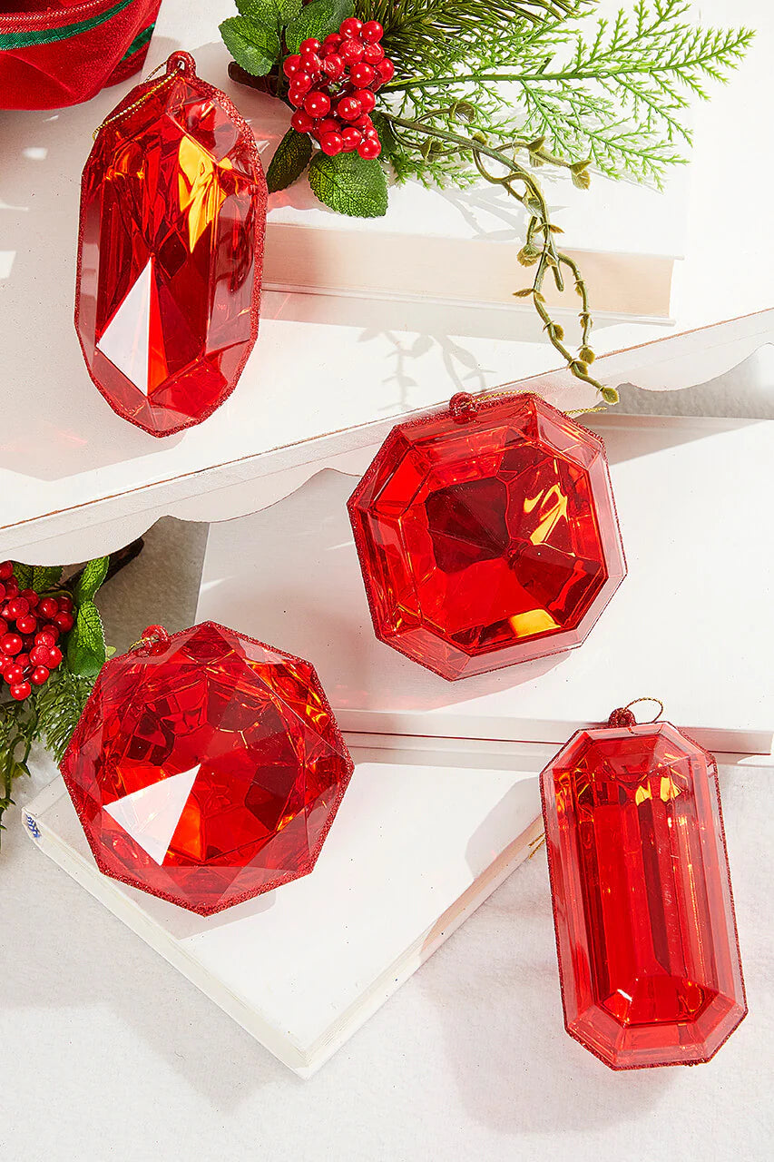 4" - 5" Red Glitter Jewel Ornament Assorted