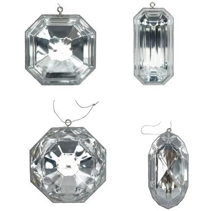4" - 5" Silver Glitter Jewel Ornament Assorted