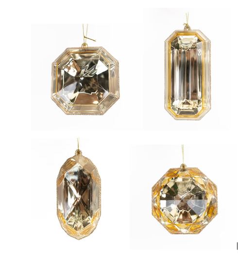 4" - 5" Champagne Glitter Jewel Ornament Assorted
