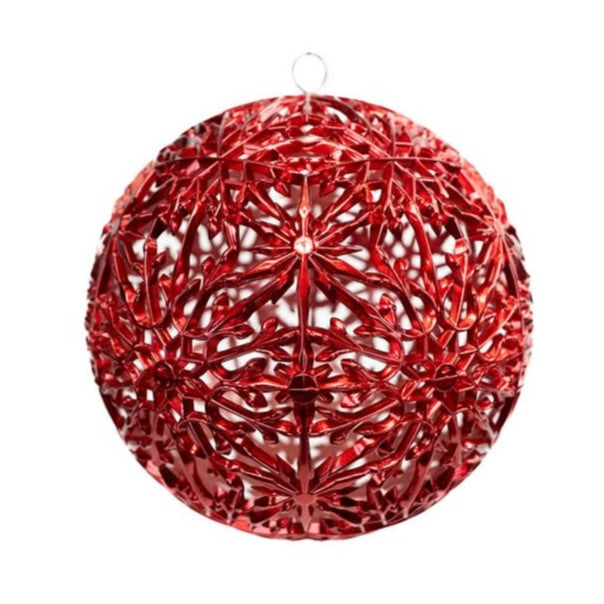 8" Red Glitter Snowflake Ball Ornament