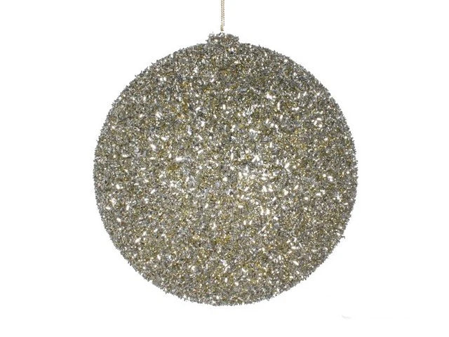 8" Champagne Tinsel Ball Ornament