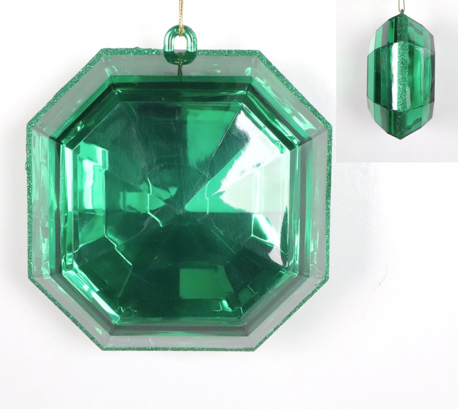 6" Clear Green Glitter Square Jewel Ornament