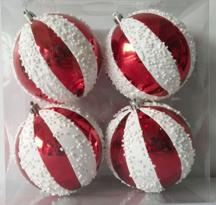 4" Red & White Ball Ornament