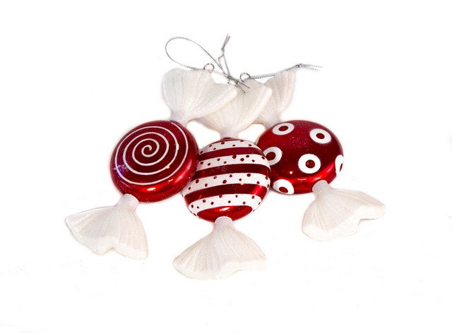 7" Red & White Flat Candy Ornament